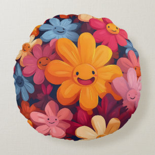Coussins Ronds Joyeux Motif de fleurs colorées