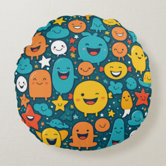 Coussins Ronds Joyeux Motif des visages de dessin