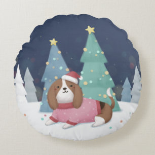 Coussins Ronds Joyeux Noël : Art d'Illustration Beagle