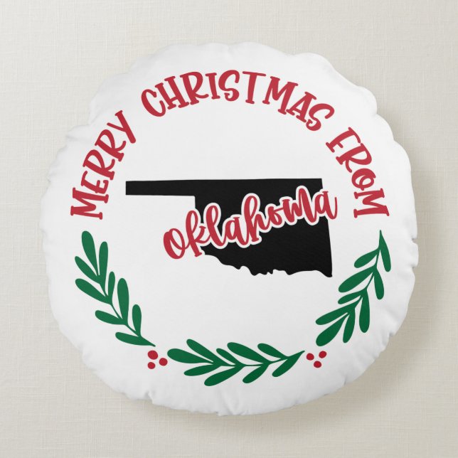 Coussins Ronds Joyeux Noël de l'Oklahoma US Rouge Vert Blanc (Devant)