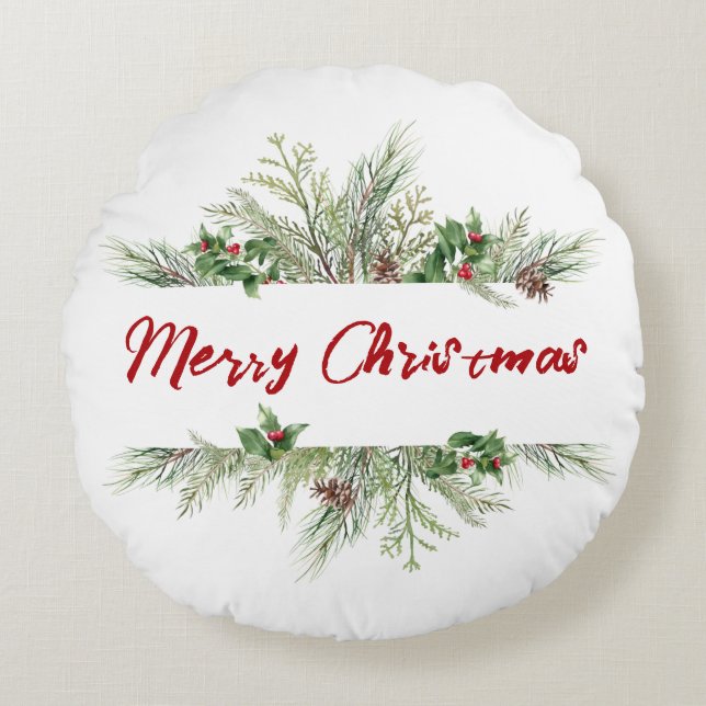 Coussins Ronds Joyeux Noël encadré Hiver Voeux (Devant)