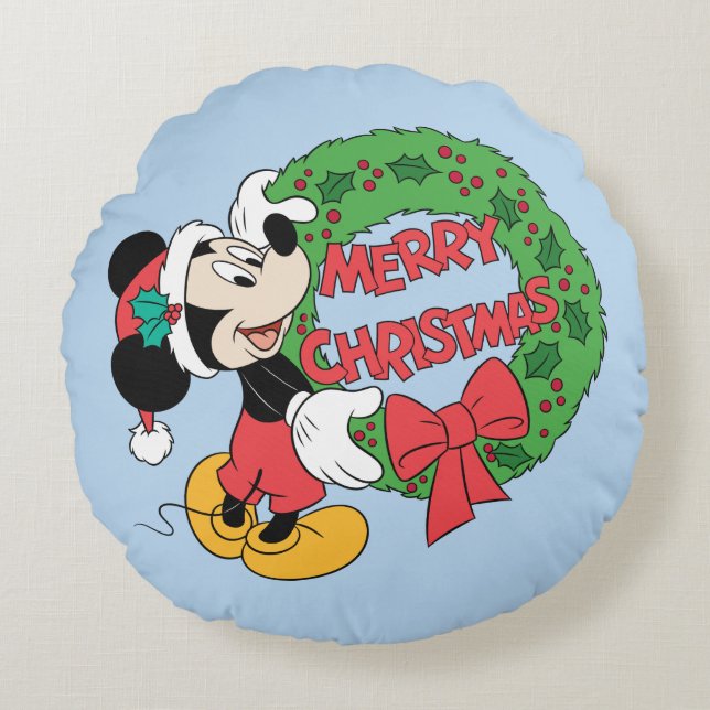 Coussins Ronds Joyeux Noël | Mickey Mouse Holiday Wreath (Devant)