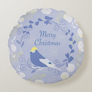 Coussins Ronds joyeux noël, noël, oiseau, fleurs, nature, p