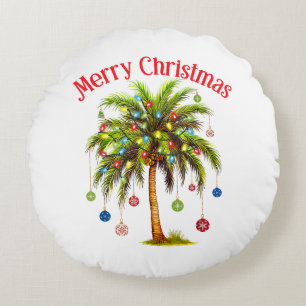 Coussins Ronds Joyeux Noël Palm Tree Light Hawaiian Tropical