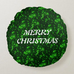Coussins Ronds Joyeux Noël Snowflakes Green
