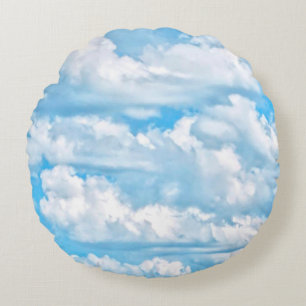 Coussins Ronds Joyeux nuages ensoleillés Arrière - plan bleu