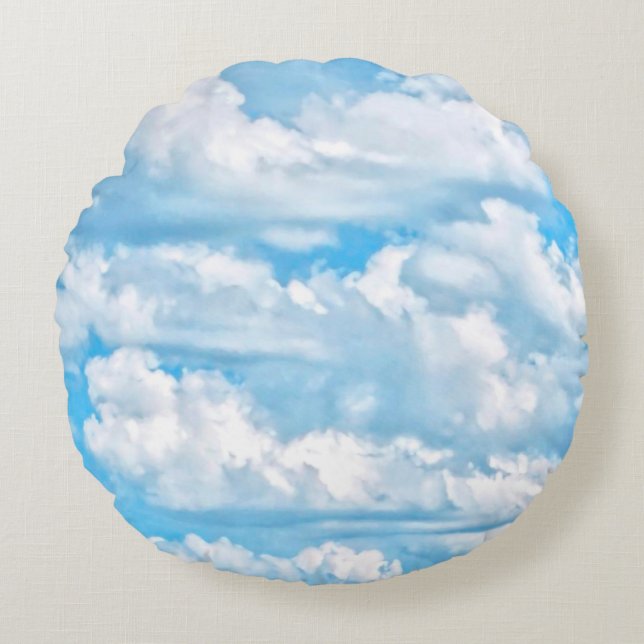 Coussins Ronds Joyeux nuages ensoleillés Arrière - plan bleu (Devant)