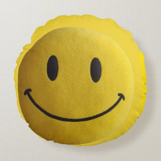 Coussins Ronds Joyeux oreiller à lancer rond face jaune (16 po)