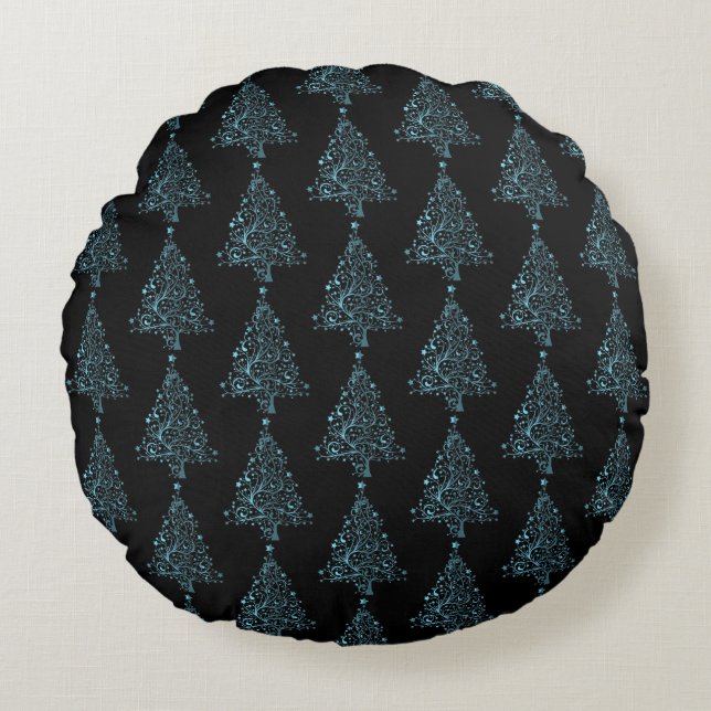 Coussins Ronds Joyeux sapin de Noël étoile noir bleu chic Motif (Devant)