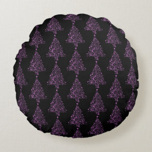 Coussins Ronds Joyeux sapin de Noël étoiles Motif rose noir