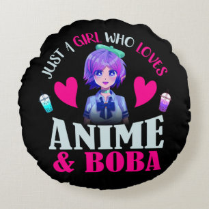 Coussins Ronds Juste une fille qui aime Anime et Boba