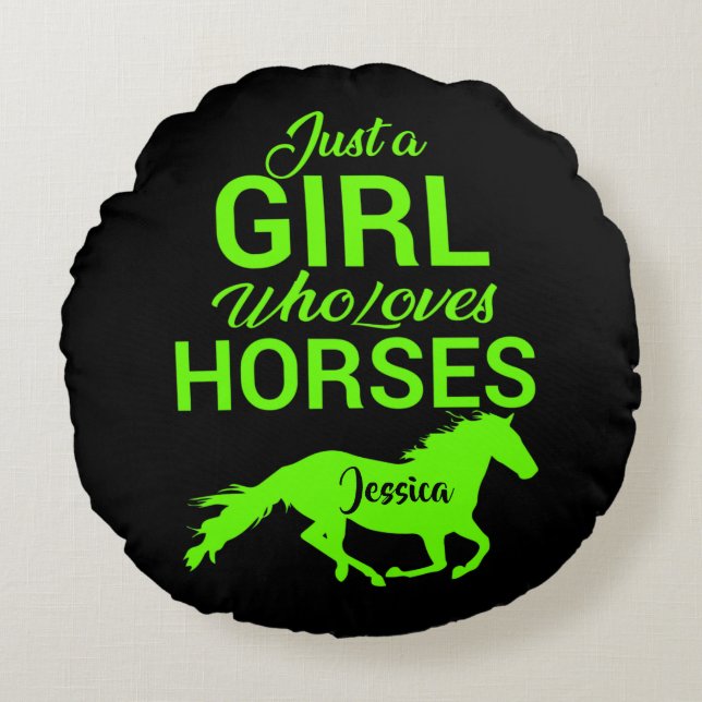 Coussins Ronds Juste Une Fille Qui Aime Les Chevaux Personnalisés (Devant)