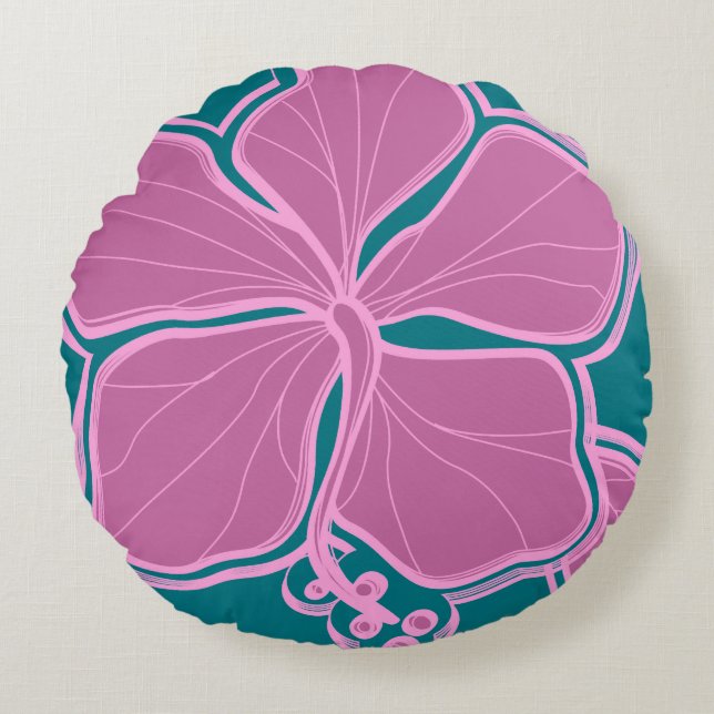 Coussins Ronds Kailua Hibiscus Hawaïen réversible floral (Devant)