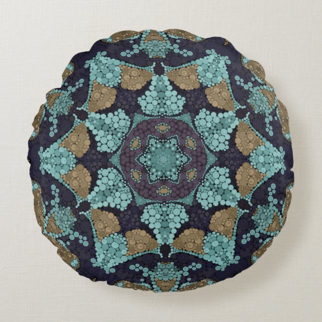 Coussins Ronds Kaléidoscope en mosaïque ornementale mer africaine (Devant)