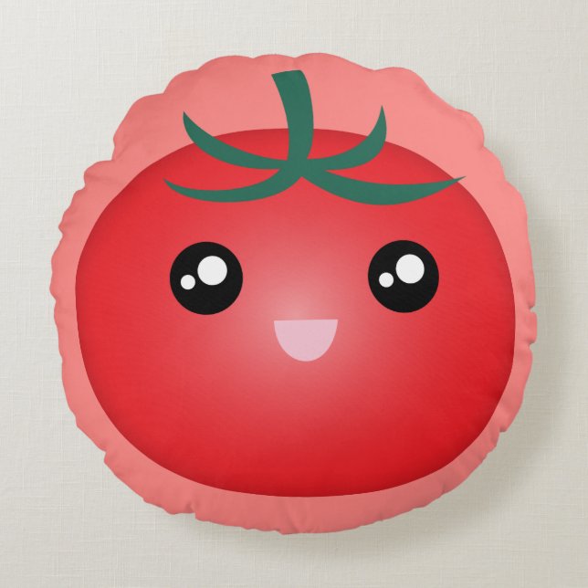 Coussins Ronds Kawaii Cute Happy Face Tomate Cartoon (Devant)