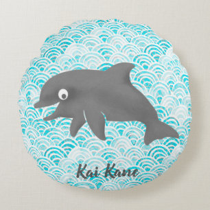 Coussins Ronds Keiki Aquarelle Dauphin Vague réversible