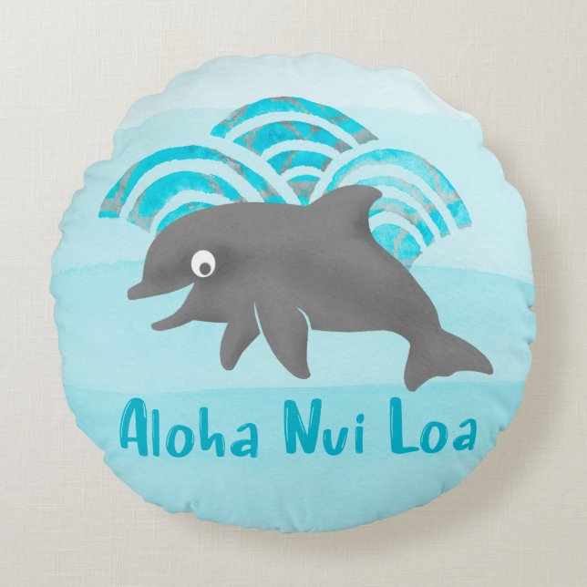 Coussins Ronds Keiki Aquarelle Dolphin Wave Engineer réversible (Devant)