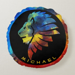 Coussins Ronds King of the jungle watercolor name monogram