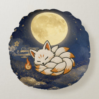 Coussins Ronds Kitsune Halloween Japanese Yokai Pillow