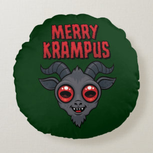 Coussins Ronds Krampus Mignon et Effrayant de Noël
