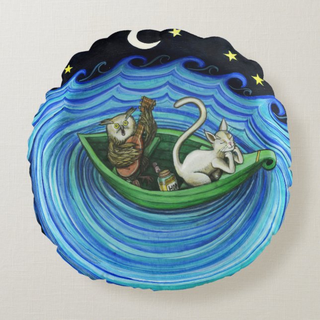 Coussins Ronds La chouette et l'oreiller à lancer de Pousssycat (Devant)