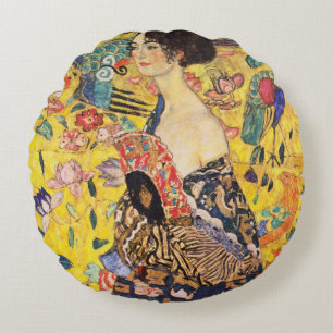 Coussins Ronds La Dame de Gustav Klimt avec un fan