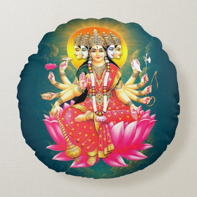 Coussins Ronds La déesse hindou Gayatri Devi (Devant)