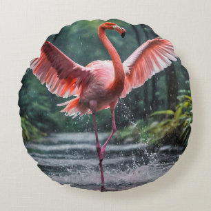 Coussins Ronds La grâce en vol : Le Flamant rose rose