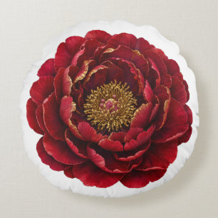 Coussins Ronds La Pivoine Rubis Doré Botanica Rouge et Or Luxue
