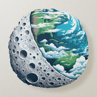 Coussins Ronds La planète Terre et sa lune : Merveille céleste