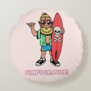 Coussins Ronds La vague est à toi mec Surfeur barbu de dessin ani