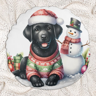 Coussins Ronds Labrador Retriever Dog Holiday Snowman Puppy