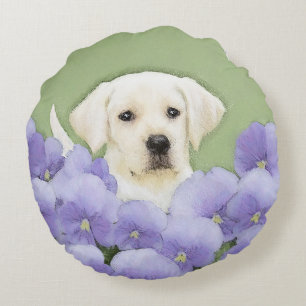 Coussins Ronds Labrador Retriever Puppy Painting Original Chien A