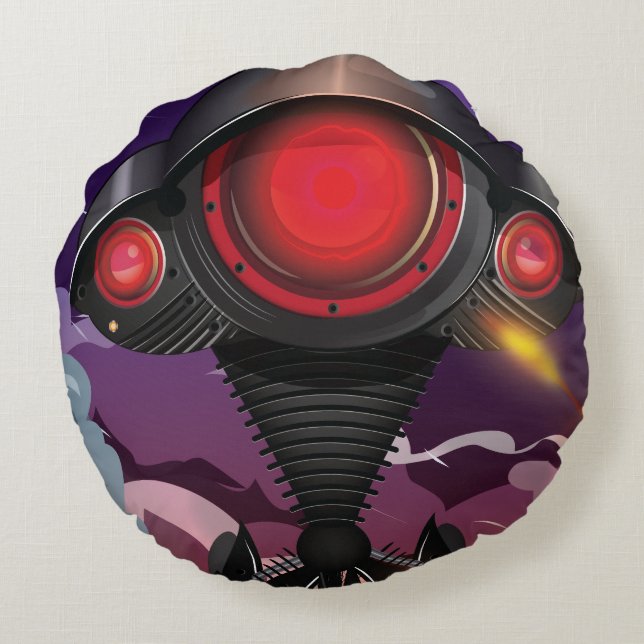 Coussins Ronds L'Alien de science-fiction attaque à trépied ! (Dos)