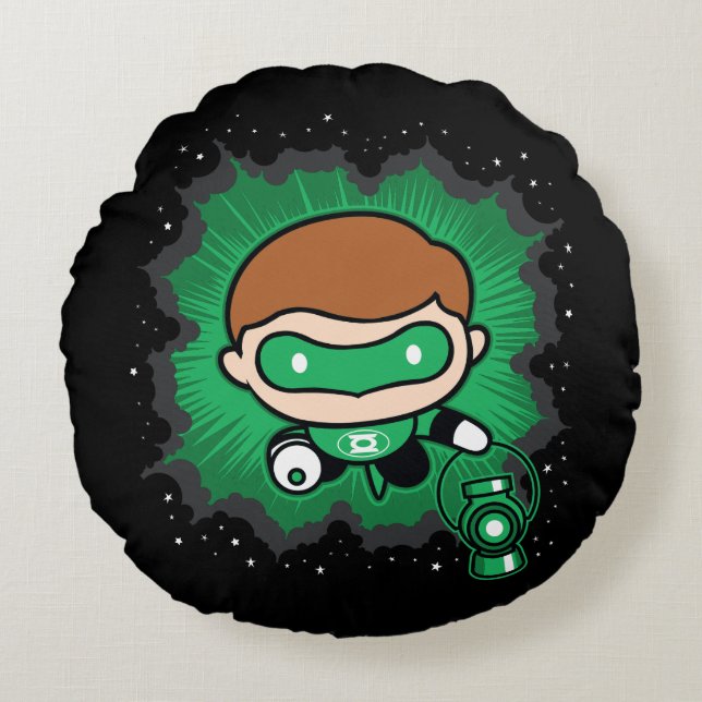 Coussins Ronds Lanterne verte de Chibi qui traverse l'espace (Devant)