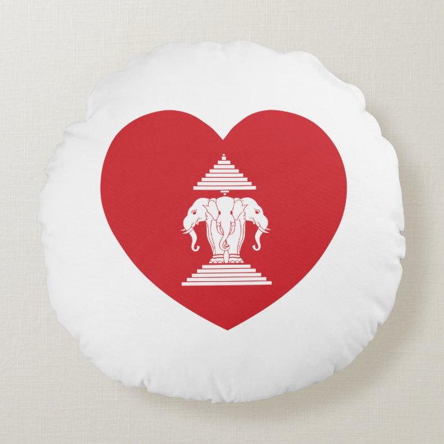 Coussins Ronds Laotian Erawan 3 Tête Elephant Coeur Drapeau (Devant)