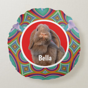 Coussins Ronds Lapin Holland Lop personnalisé Photo Nom Arc-en-ci