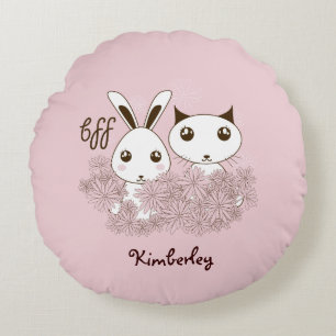 Coussins Ronds Lapin mignon et amis animaux chaton Enfants Rose