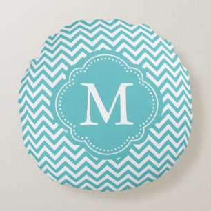 Coussins Ronds L'Aqua Girly Chevron blanc barre le monogramme
