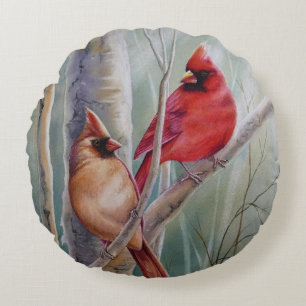 Coussins Ronds L'art de l'aquarelle rouge cardinal
