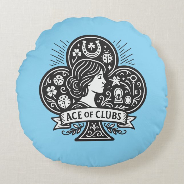 Coussins Ronds L'As des Clubs — Lady Luck Cameo (Devant)