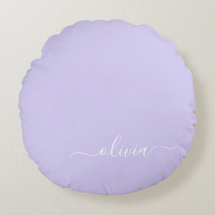 Coussins Ronds Lavande Purple Script Moderne Fille Monogramme Nom