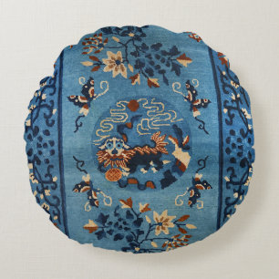 Coussins Ronds Le bleu profond chinois aïnou 