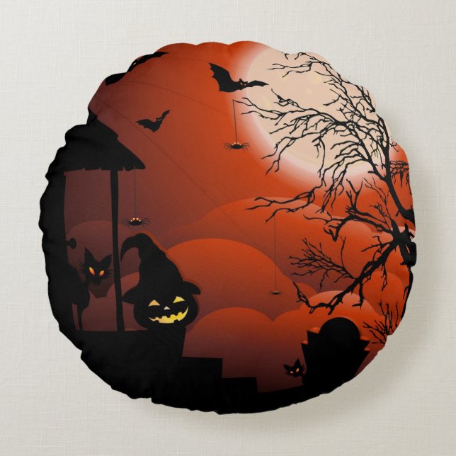 Coussins Ronds Le cauchemar de la lune sanglante d'Halloween (Devant)