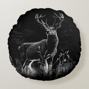 Coussins Ronds Le cerf majestueux en pleine nature - Art noir et 