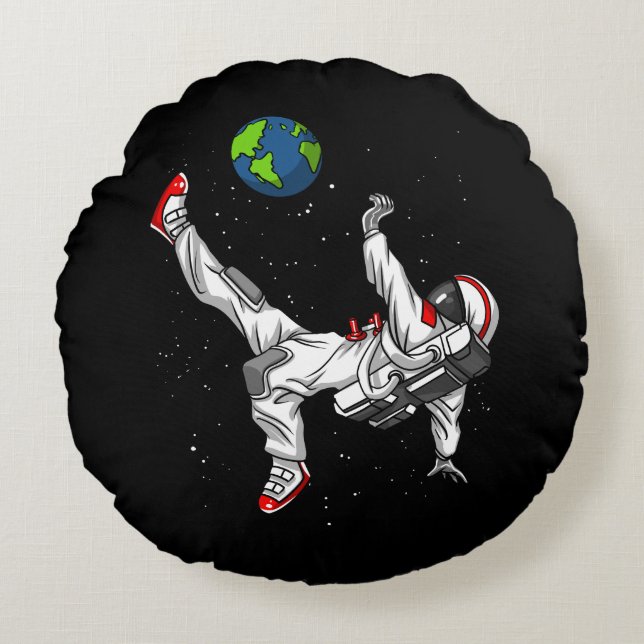 Coussins Ronds Le football du football d'astronaute de l'espace (Devant)