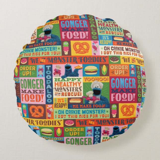 Coussins Ronds Le Motif de camion Foodie de Cookie Monster (Devant)