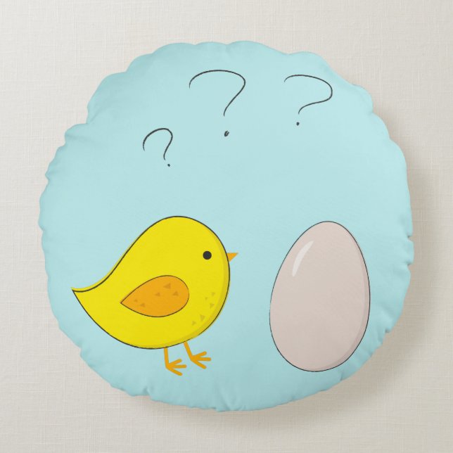 Coussins Ronds Le poulet ou l'oeuf mignon dessin animé de Pâques (Devant)
