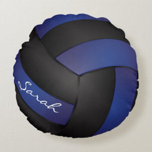 Coussins Ronds Le volleyball bleu-foncé et noir personnalisent