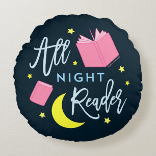 Coussins Ronds Lecteur de Lune Étoiles et Livres Roses Toute Nuit